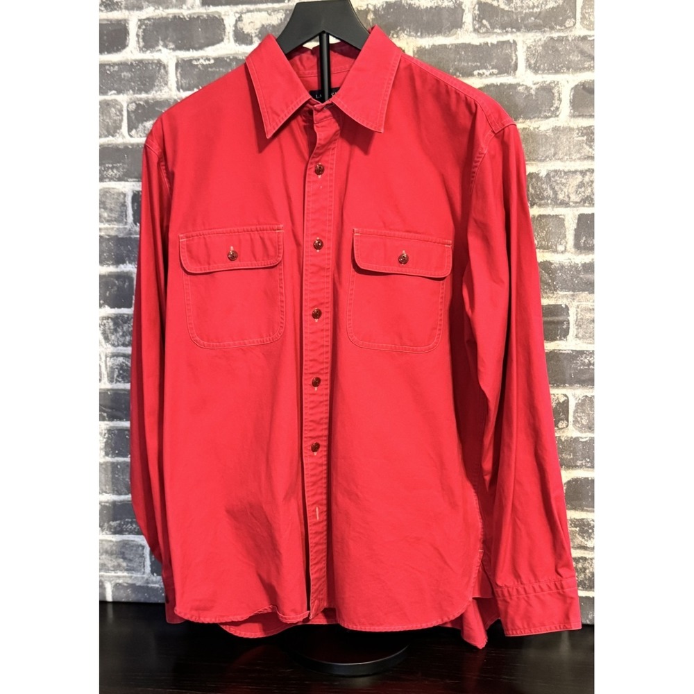 Lands' End Red Button Up Shirt Men's Medium (15-15 1/2)‎ Cotton Long Sleeve